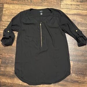 Rue21 Black Blouse with Gold Zipper
